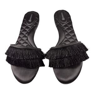 Birdies Black the Sparrow Fringe Quilted Footbed Slides Sandals Shoes 8 1/2